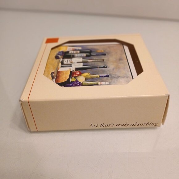 Frank Lloyd Wright Wine Bottles With Fruit And Bread Absorbent Coasters Set of 4 - Picture 7 of 9